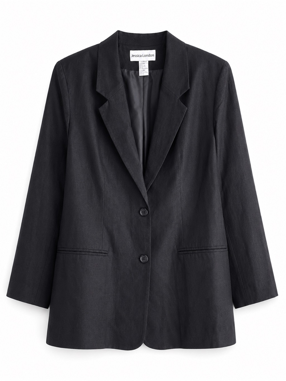 Jessica London Black Women's Two-Button Notch Lapel Blazer Linen blend sz 24